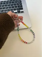 BAYLU オリジナル製作の虹色クリスタルビーズ付きスマホチェーン【高級感のあるストラップ・クリスタル装飾】