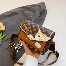 おしゃれな印刷猫デザインのショルダーバッグ【女性用・小型・斜め掛け可】