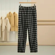 トレンドのチェック柄ワイドパンツ【韓国風・フィット・冬用】（セットアップ対応）