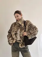 おしゃれなレオパード柄 エコファーコート【厚手・女性用】