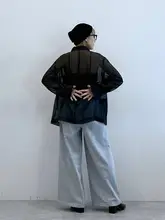 透け感のある単ボタンポケット付きルーズシャツジャケット【秋用・女性用】