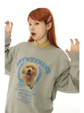 可愛いフリースの犬デザインプルオーバー【グレー・ラウンドネック・男女兼用】（セットアップ対応）
