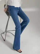 高腰デニムパンツ【微喇フィット・ストレッチ・レディース・スリムデザイン】