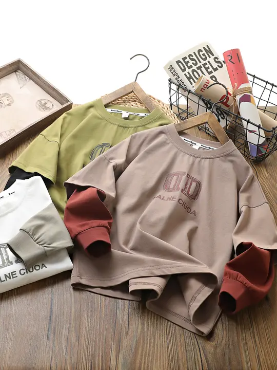 長袖Tシャツ キッズ ボーイズ フェイクレイヤード トップス 秋 カジュアル 着回し