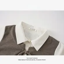 リボン付き長袖シャツ【秋用・ショート丈・小柄向け】（セットアップ対応）