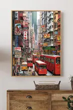 香港の街並みを描いたDIYアクリル油絵【48色・装飾用・手描き】