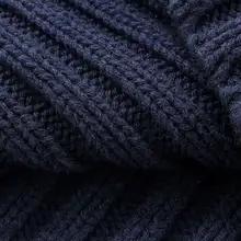 ユニークな刺繍デザインのタートルネックウールニット【切替デザイン・ロングスリーブ・ダークブルー】