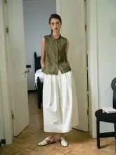 白色花苞スカート【ロング・リネンコットン・北欧風・ドレープ感】