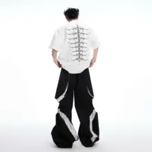 半袖Tシャツ メンズ ヘビーオンス スネークアイ 背骨刺繍 リベット ハリのある 無地 ストリート カジュアル 「ArguECulturE」