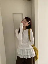 レーストリム付き長袖Tシャツ【冬用・重ね着・女性用】