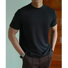 夏用 メンズ 半高ネック コットン Tシャツ【フィット・シンプル・カジュアル】