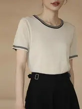 ニットTシャツ レディース リヨセルリネン混 バイカラー刺繍 ひんやり 通気性 薄手 ゆったり 夏