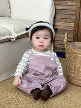 可愛いウサギ柄の赤ちゃんロンパース【春秋用・トップスとサロペットの2点セット】（セットアップ対応）