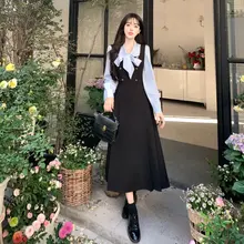 バタフライリボン付きドレス【長袖・コントラストカラー・大きいサイズ・セットアップ対応】
