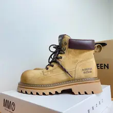 極上の柔らかさの本革製 厚底マーチンブーツ【イギリス風・ショートブーツ・デザイン】