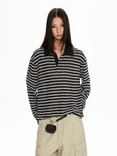 カラーブロックストライプ長袖Tシャツ【フィット・微透け・女性用】