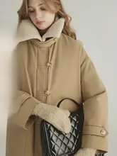 北欧スタイル 毛付き2トーン中長羽毛コート【軽量・翻领デザイン・レディース】