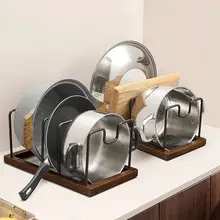 胡桃木製 キッチン用品収納ラック【アンティーク風・鍋蓋置き・多機能皿置き】