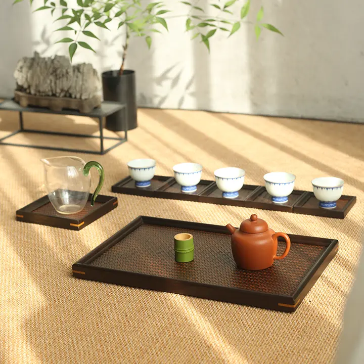 茶盤 茶器トレー 竹製 竹編み 茶杯スタンド 茶道 茶器収納