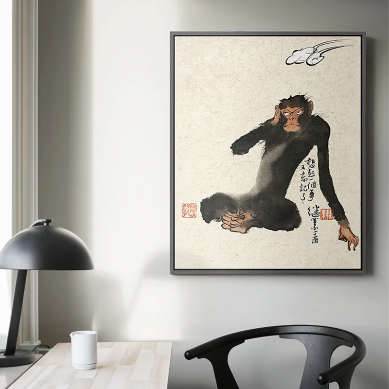 新中式縦型玄関装飾画：禅意水墨画猿の設置ガイドと実際の使い方