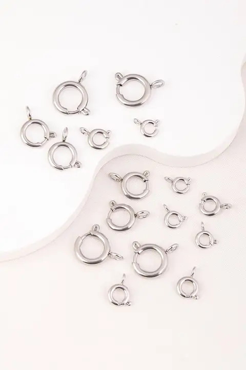 304ステンレススチール製スプリングロック金属円形エndキャップ【DIY用ブレスレット・ネックレス用・汎用コネクター】