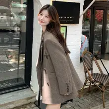 クラシックスタイルの毛羽立ちのあるテーラードコート【女性用・冬用・厚手・小柄対応】