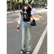 高腰デニムパンツ【春夏用・イエローダイ・細身・ストレッチ・ヴィンテージ風】