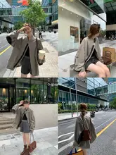 MUKOK 英倫風 女性用中長丈コート【フィット・ダブルブレスト・カジュアル】