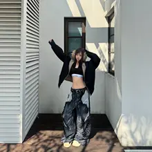 ストリートスタイルの破壊的デザインデニムパンツ【ユニセックス・洗い加工・デコンストラクション】