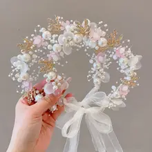 可愛らしいデザインの女の子用花冠【公主スタイル・リボン付き・ヘアバンド】