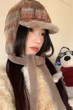 ストライプ柄フリースピンクレイフォ帽【冬用・あたたかさ・耳を守るデザイン】（セットアップ対応）