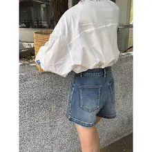 夏にぴったりのハイウエストデニムショートパンツ【前側のステッチデザイン・梨型シルエット】