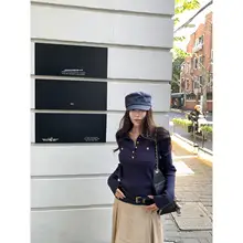 ストライプポロカラーセーター【春用・女性・極上の柔らかさ】