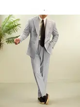 ブルーとホワイトストライプの ダブルブレストジャケット【リネンブレンド・カジュアルスタイル・男性用】（セットアップ対応）