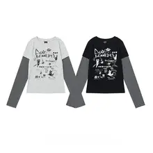 ストライプ切替デザインの長袖Tシャツ【春用・フィット感・ショート丈】（セットアップ対応）