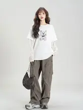 レディースラウンドネック長袖Tシャツ【レースメッシュ切り替え・春秋用】（セットアップ対応）