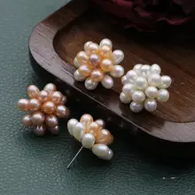 天然淡水珍珠の手編みボールピアス【シンプルデザイン・女性用】