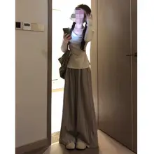 スニーカーに合わせやすい！ストライプ柄ハイウエストワイドパンツ【ロング丈・女性用・フィット】