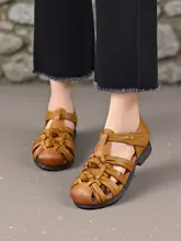 真皮製ローマ風女性用サンダル【手編み・穴あきデザイン・極上の柔らかさ・低ヒール】