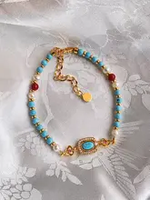 天然ブルーターコイズビーズパールブレスレット【軽やか�なデザイン・女性用】