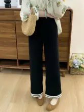 黒の花柄カジュアルパンツ【高腰・細見え・ストレートスタイル】（セットアップ対応）
