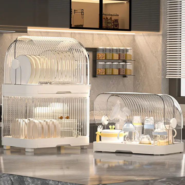 食器収納ボックス【蓋付き・水切り機能・キッチン用】