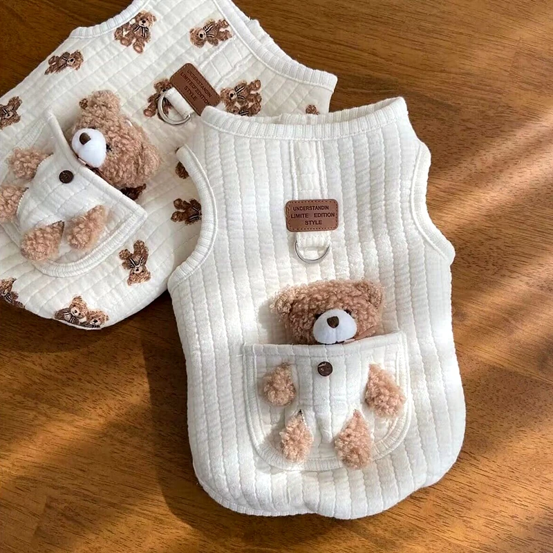 ペット コットンウェア 引き绳付き 犬服 冬：秋冬散歩に最適な通気性と保温性を備えた棉製ジャケット
