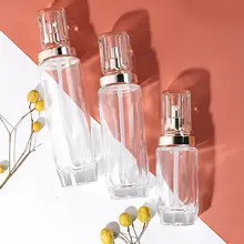 エレガントなデザインのガラス容器【ダイヤモンドカット・厚手・化粧水・クリーム用】
