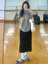 ドット柄 Aラインマキシスカート【夏用・極上の柔らかさ・体型カバー】