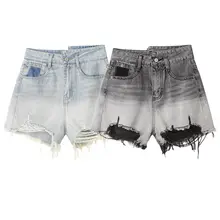 デニムショートパンツ レディース グラデーション フリンジ デザイン性 ギャル 着痩せ ハイウエスト ゆったり Aライン カジュアル 夏「XinmonLee」