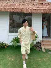 2点セット メンズ シャツ ショートパンツ アメリカンスタイル ストリート ワントーン 上質 カジュアル 夏 「Holocene」