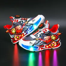 男児用通気性メッシュ発光スポーツシューズ【回転バックル・春季用・軽量】（セットアップ対応）