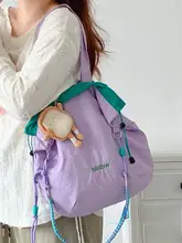 ナイロン製 防水デザイン ショルダーバッグ【カラーブロック・巾着タイプ・軽量】