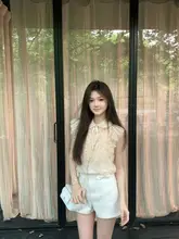 NIUGUGU レース無袖ブラウス【リボン付き・小さめカラー・宮廷風】